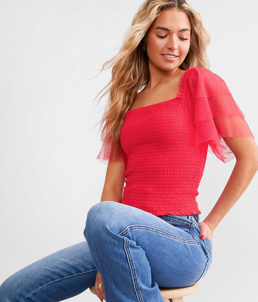 Red smocked cheap crop top