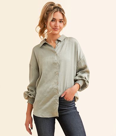 Daytrip Satin Rhinestone Blouse front view