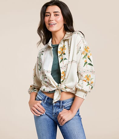 Daytrip Floral Satin Oversized Blouse front view