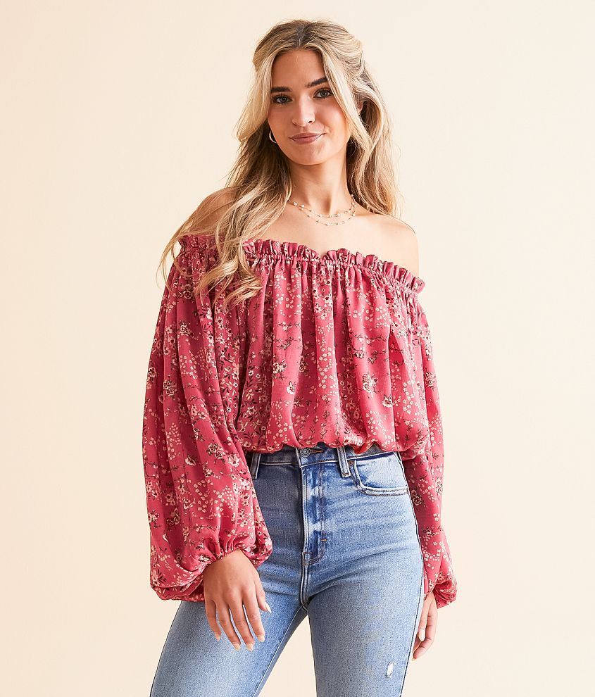 Willow &#38; Root Floral Off The Shoulder Top front view