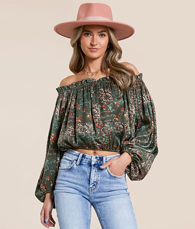 Willow & Root Floral Off The Shoulder Top front view