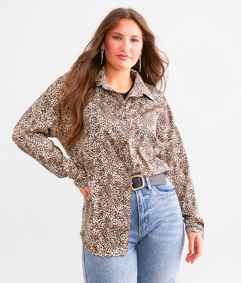 Daytrip Cheetah Satin Oversized Blouse front view