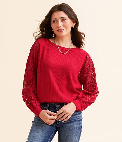 Daytrip Floral Lace Sleeve Top front view
