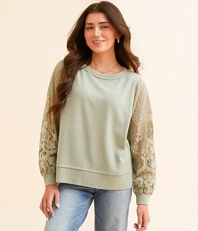Daytrip Floral Lace Sleeve Top front view