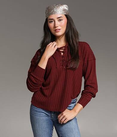BKE Lace-Up Crochet Top front view