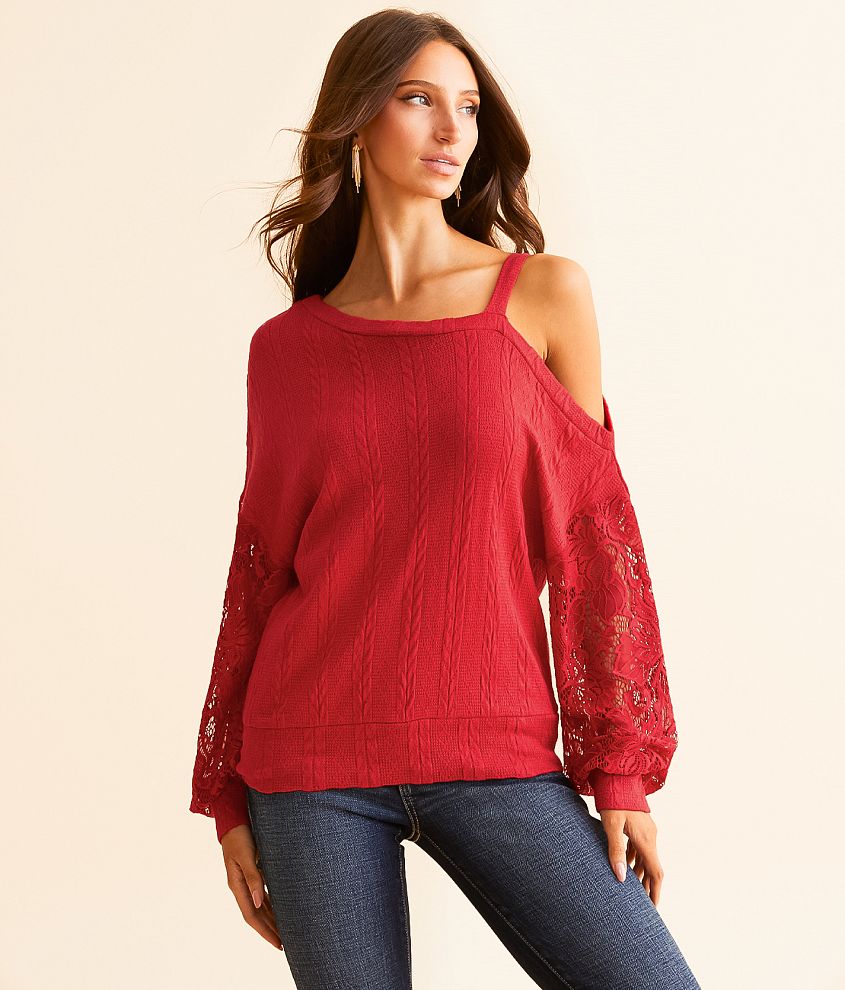 Daytrip Cold Shoulder Textured Top front view