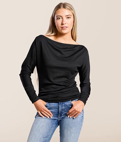 Daytrip Rhinestone Boatneck Top front view