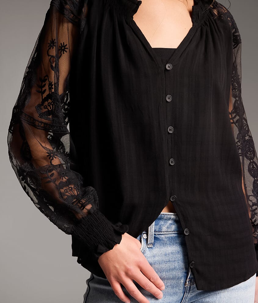 Embroidered Mesh Blouse