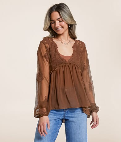 Daytrip Floral Mesh Empire Top front view