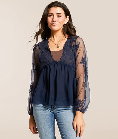 Daytrip Floral Mesh Empire Top front view