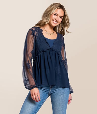 Daytrip Floral Mesh Empire Top front view