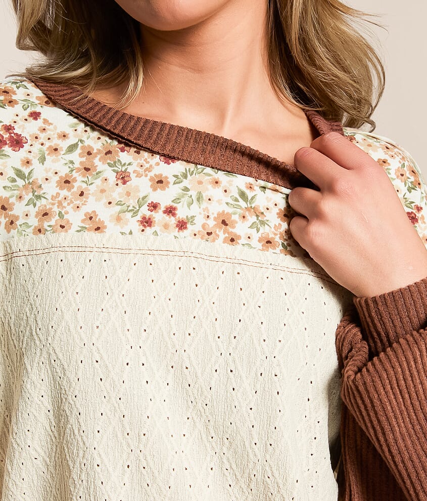 Pieced Floral Eyelet Top