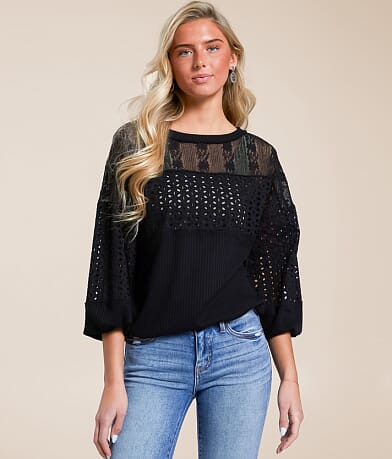 Daytrip Pieced Eyelet Top front view