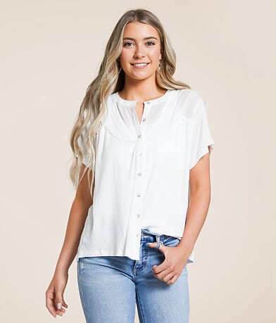 Daytrip Raw Edge Textured Blouse front view