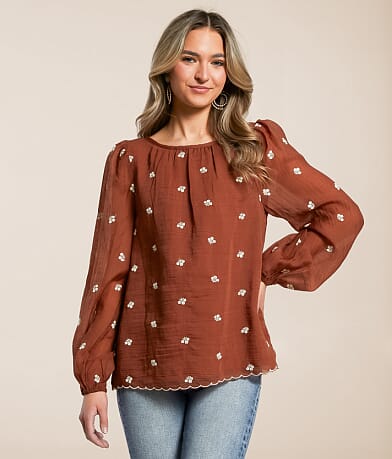 Daytrip Embroidered Floral Top front view