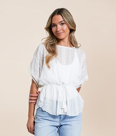 Daytrip Embroidered Chiffon Peplum Top front view