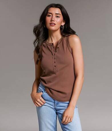 BKE Contrast Stitch Henley Tank Top front view