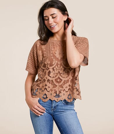 Daytrip Crochet Lace Scalloped Top front view
