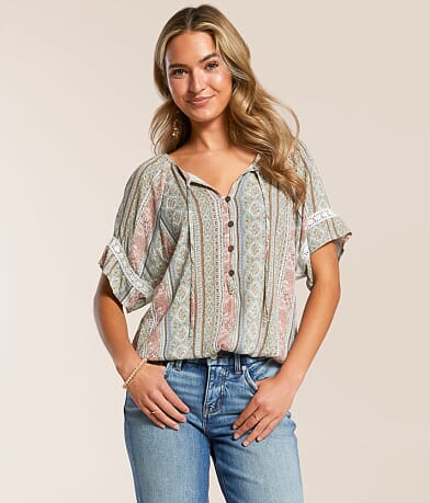 Daytrip Floral Striped Henley front view