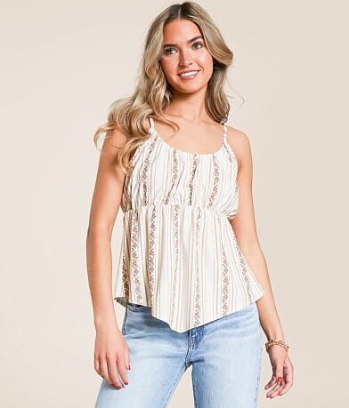 Daytrip Floral Striped Peplum Tank Top front view
