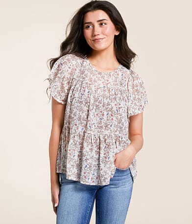 Daytrip Floral Chiffon Tiered Top front view