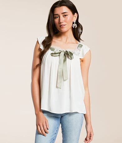 Daytrip Satin Ribbon Flutter Tank Top front view