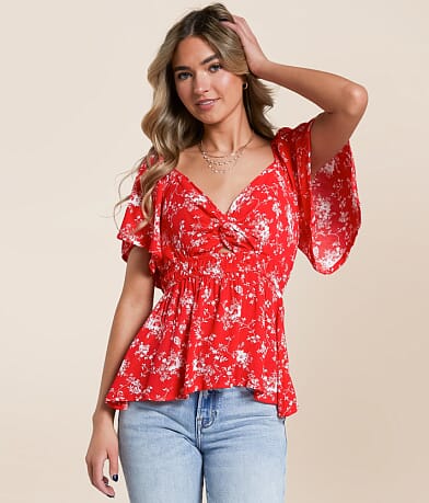 Daytrip Floral Flutter Sleeve Top front view