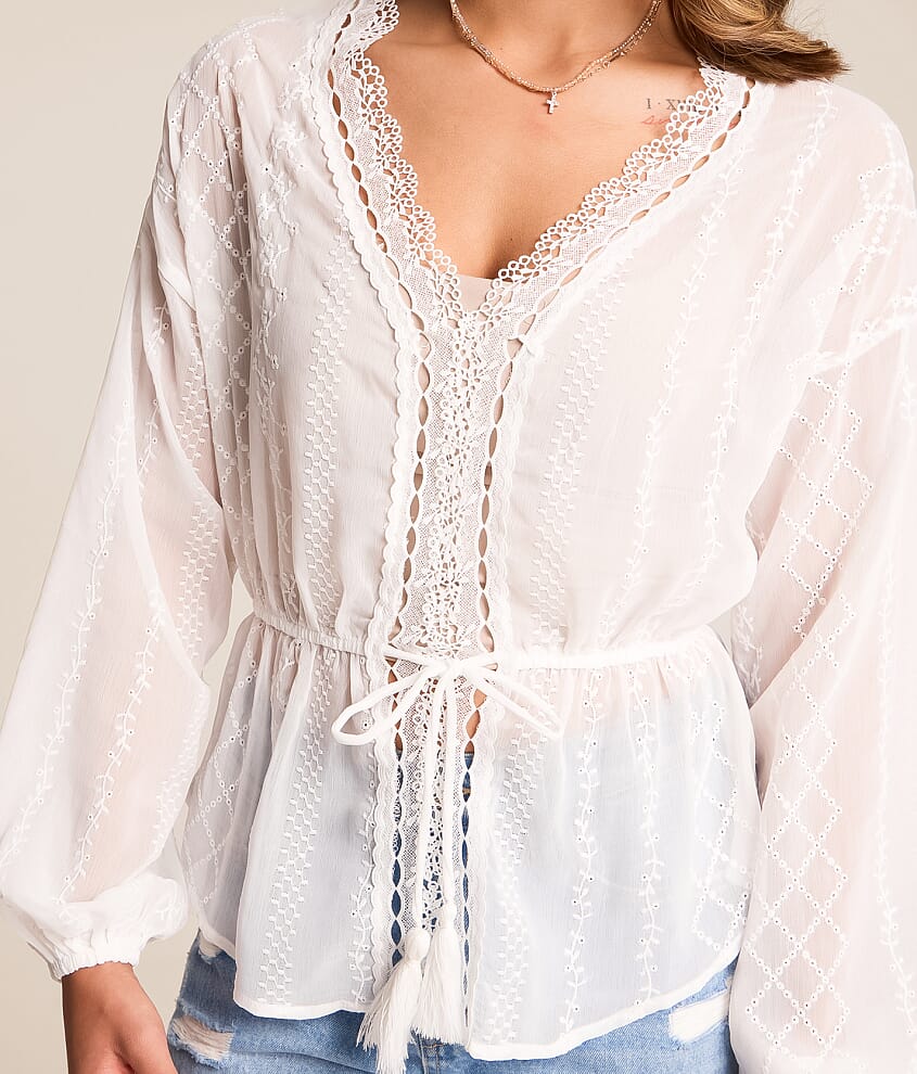 Embroidered Chiffon Peplum Top