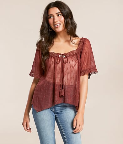 Daytrip Embroidered Floral Mesh Top front view