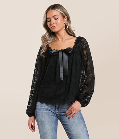 Daytrip Satin Bow Lace Top front view