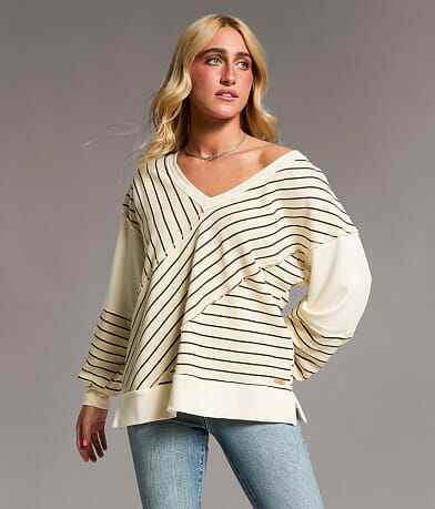 BKE Raw Edge Striped Pullover front view