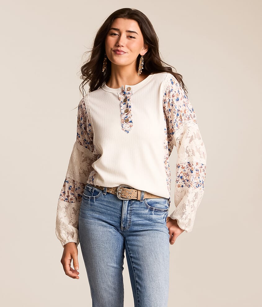 Pieced Floral Henley