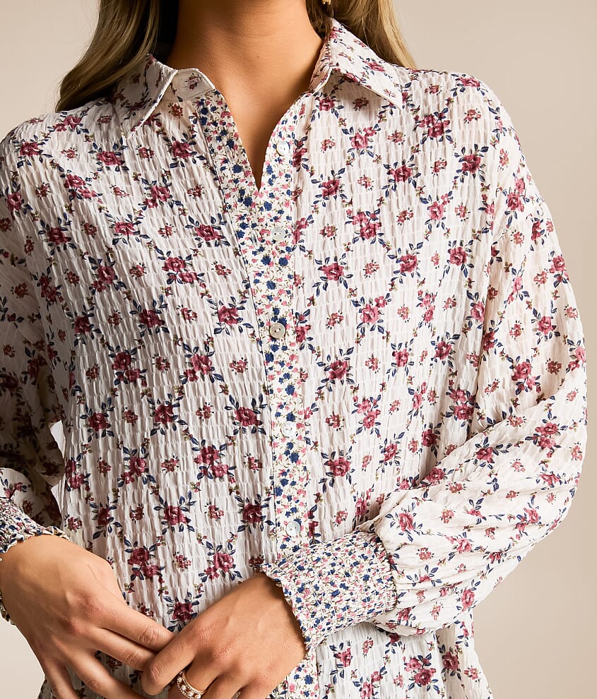 Crinkle Floral Oversized Blouse