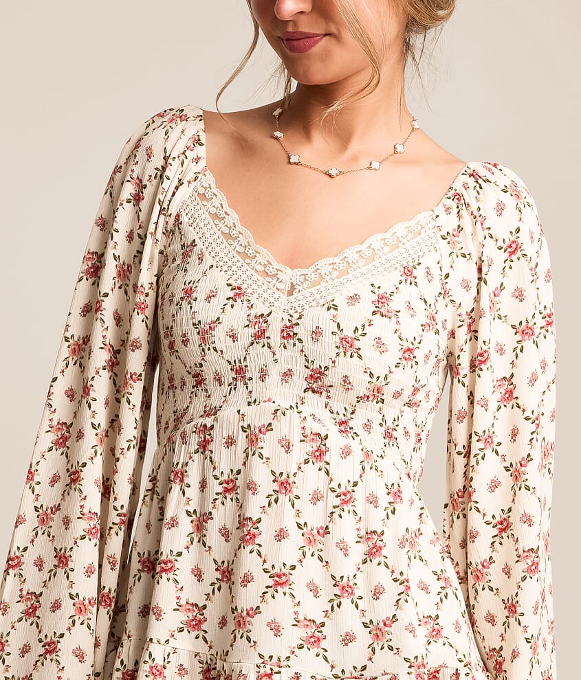 Floral Crinkle Ruffle Top