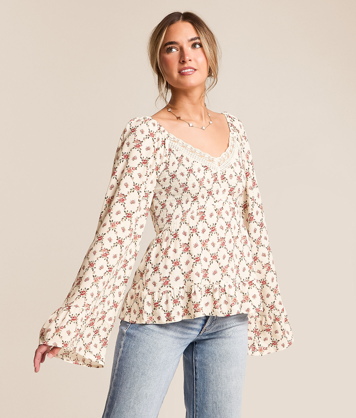 Daytrip Floral Crinkle Ruffle Top - Women's Shirts & Blouses in