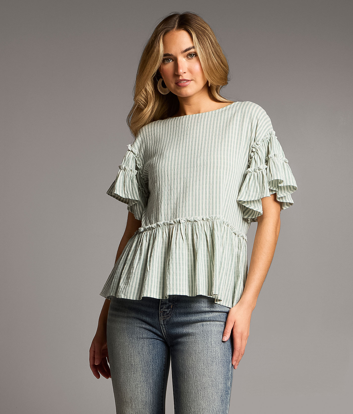 liten Soufflé Peplum BL BKE Ruffle Striped Peplum Top - Women's Shirts & Blouses in Oil