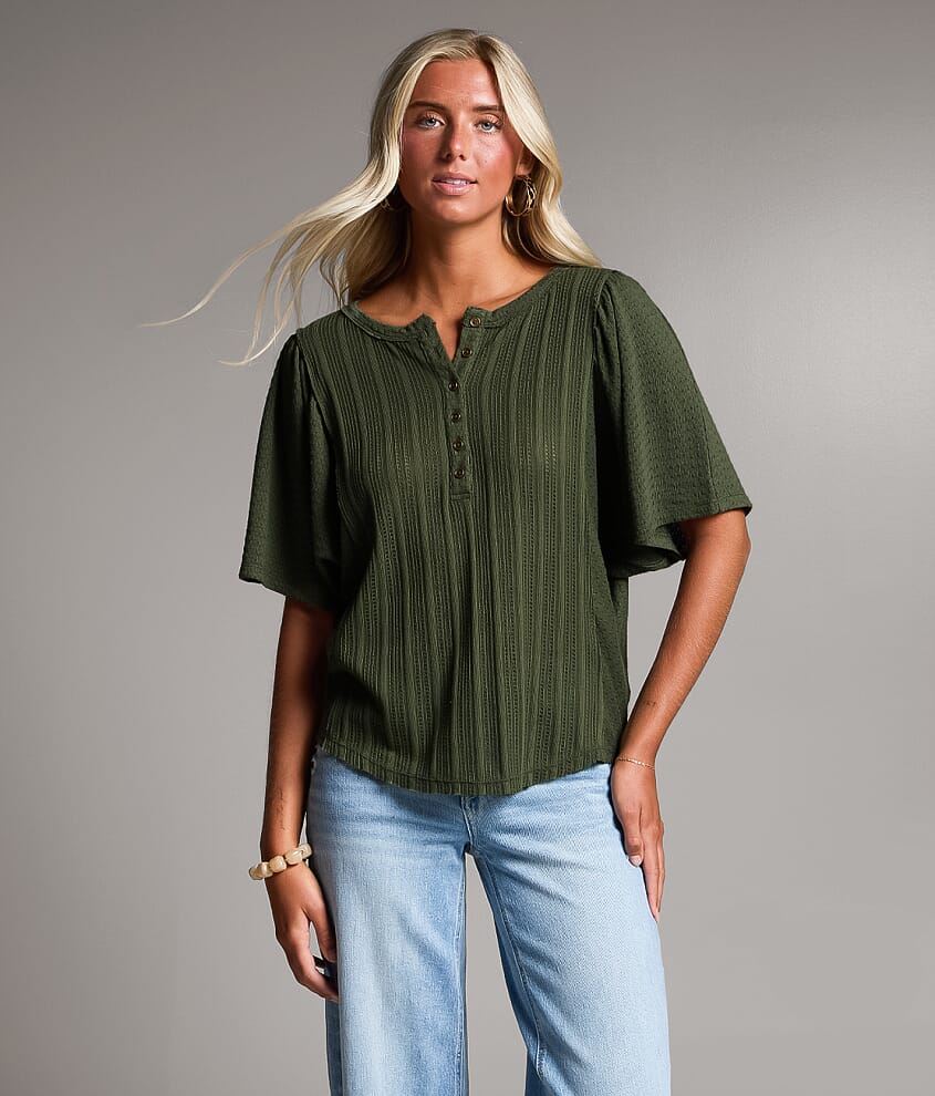 Mixed Stitch Henley Top - thumbnail 2