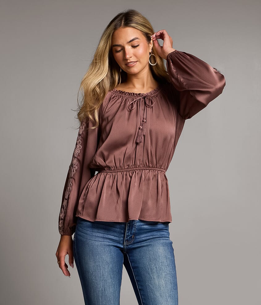 Lace Trim Peplum Top - thumbnail 2