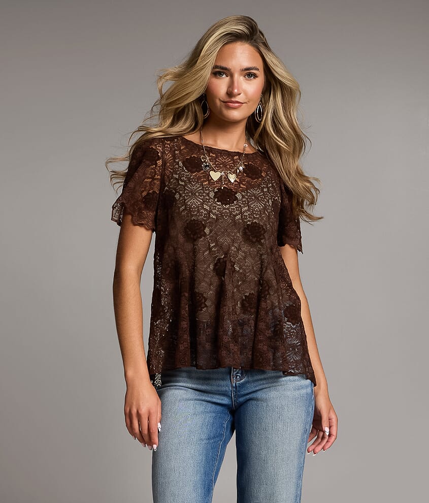 Pleated Floral Lace Top