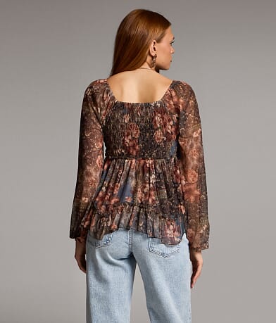 Floral Mesh Ruffle Top thumbnail 3