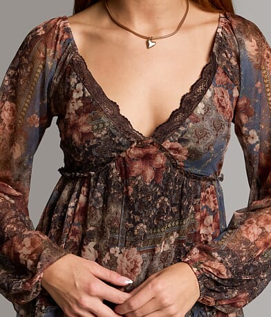 Floral Mesh Ruffle Top thumbnail 4