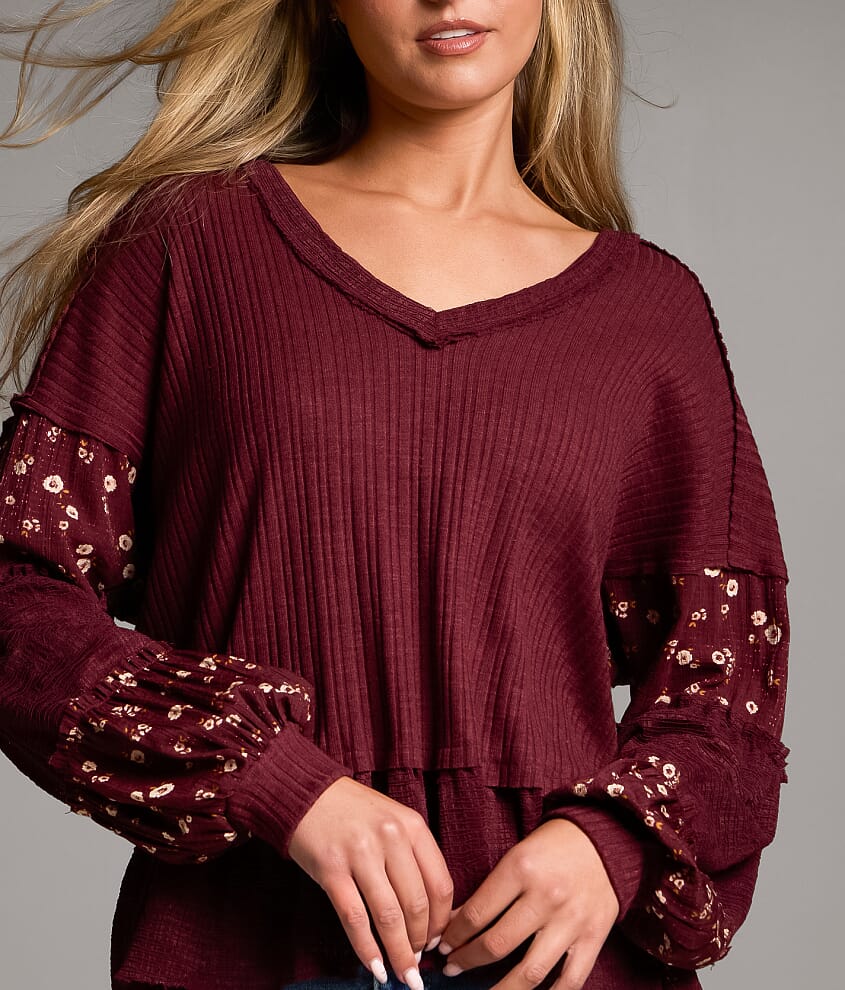 Raw Edge Ribbed Top