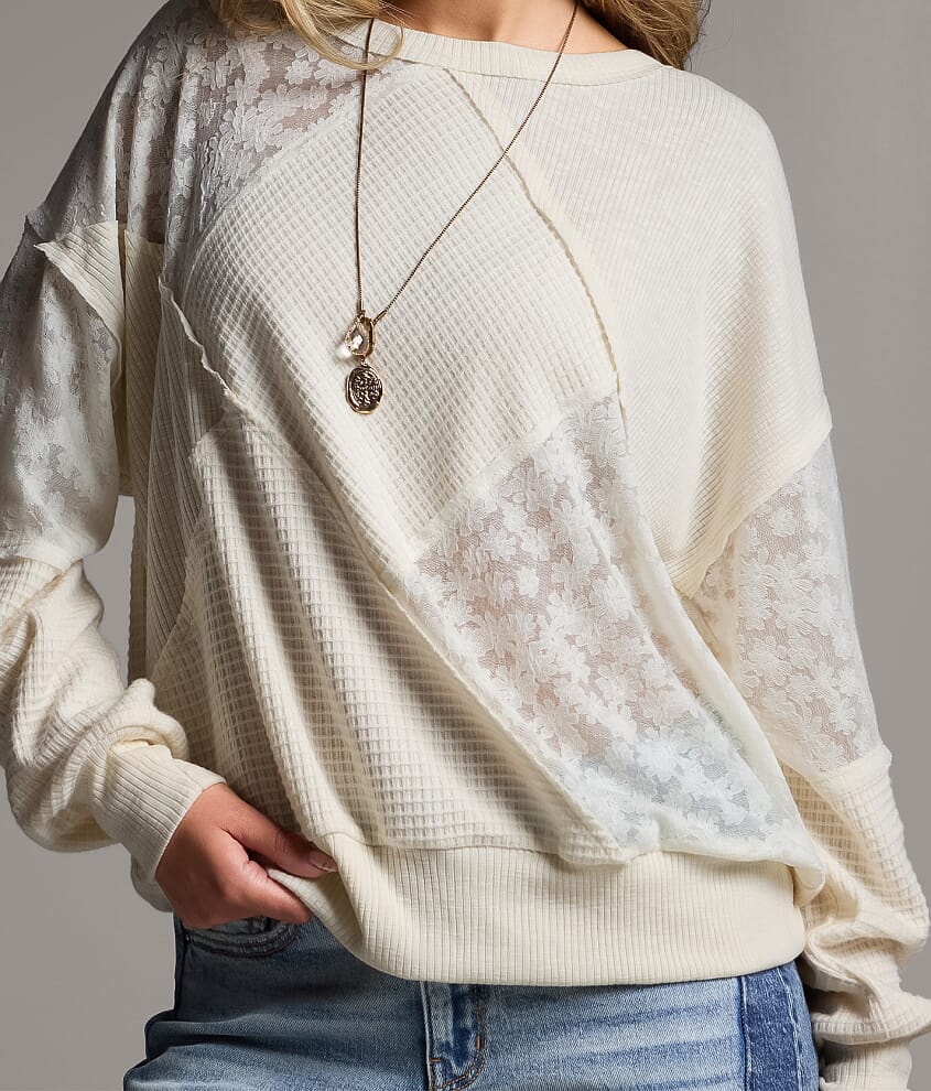 Pieced Floral Mesh Top
