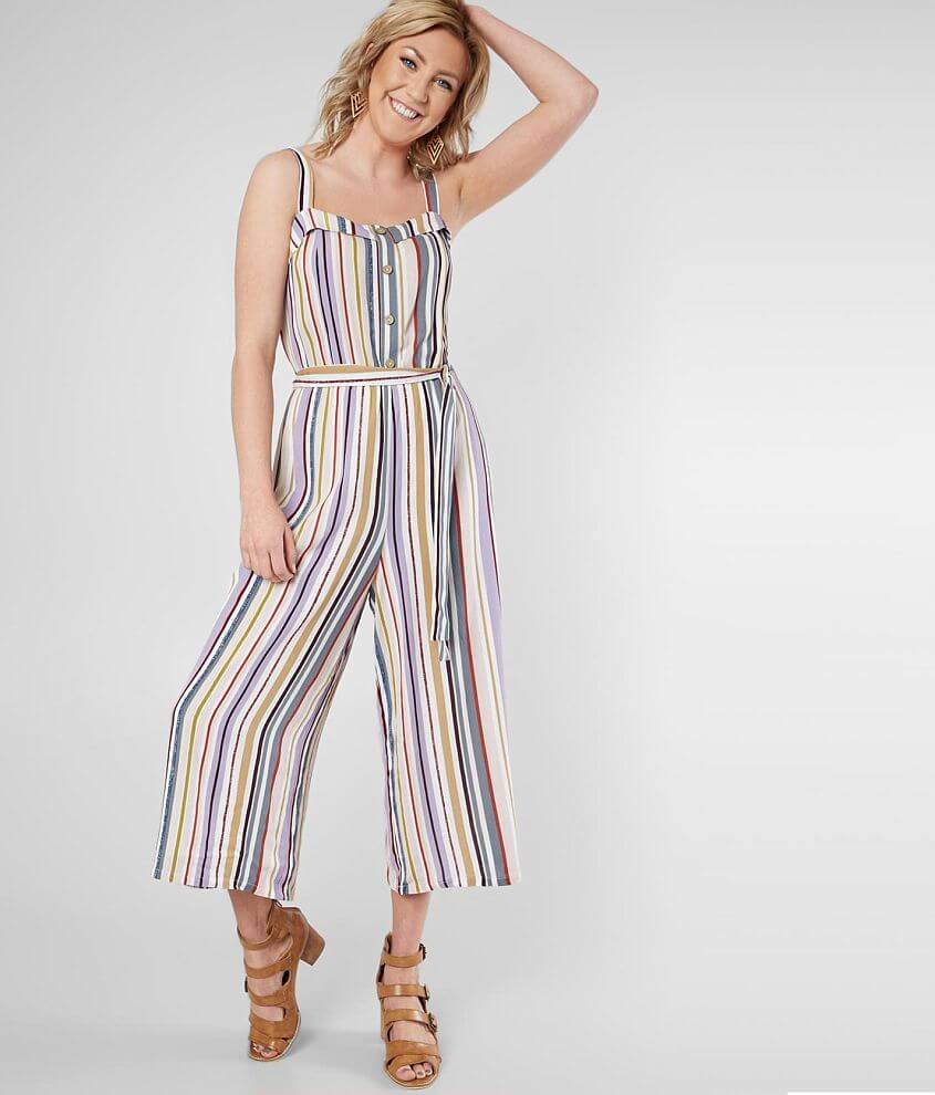 Daytrip Striped Wide Leg Cropped Jumpsuit front view