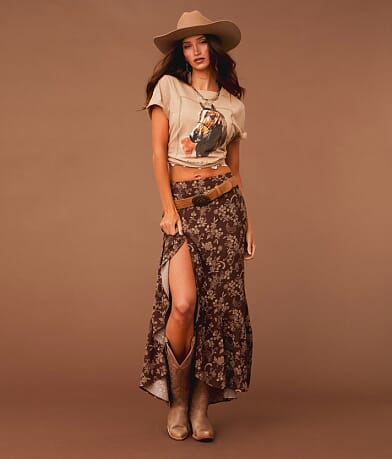 Sterling & Stitch Floral Ruffle Maxi Skirt front view
