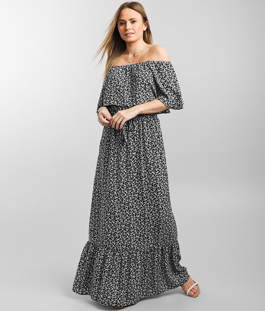 Polka Dot Off The Shoulder Maxi Dress