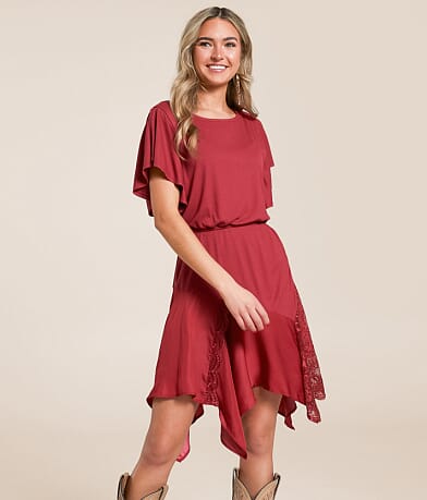Willow & Root Pieced Lace Mini Dress - Women's Dresses in Earth Red ...