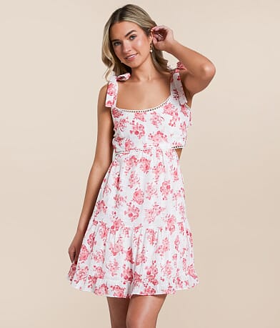 Willow & Root Floral Cut-Out Mini Dress front view