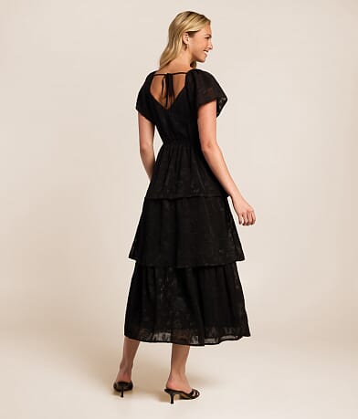 Jacquard Floral Tiered Midi Dress thumbnail 3