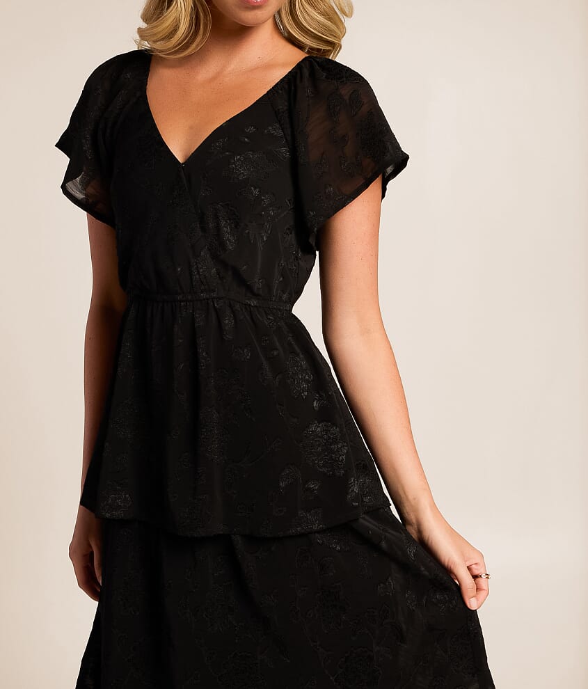 Jacquard Floral Tiered Midi Dress